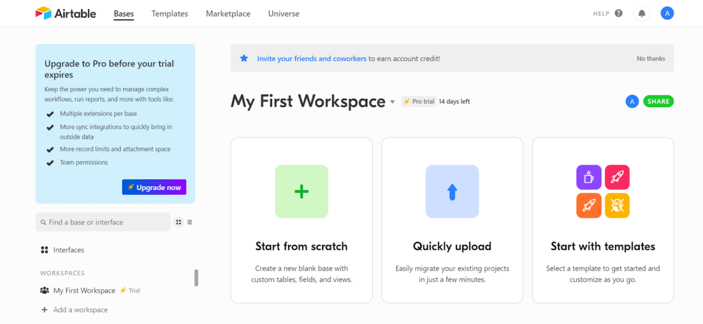 opções de workflow na Airtable